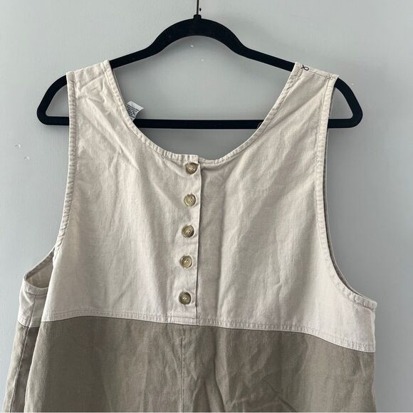 Vintage Eric Charles Maxi Dress Neutral Colorblock Cotton Linen Size XL - Picture 6 of 7